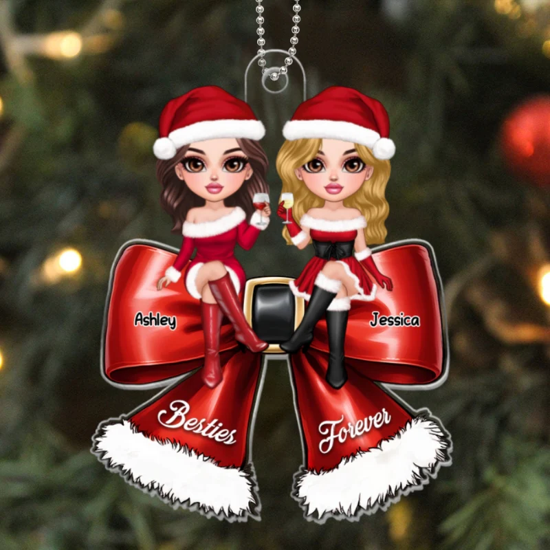 Pretty Christmas Besties Coquette Bow Personalized Acrylic Ornament - Image 8