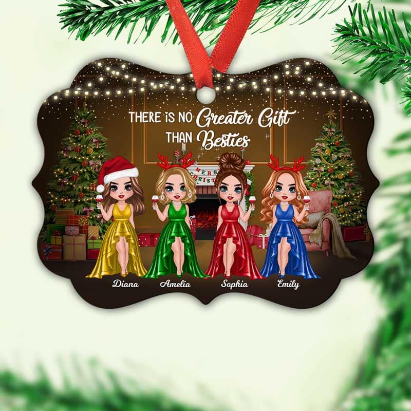 Pretty Christmas Girl Besties Sisters Personalized Christmas Ornament - Image 3