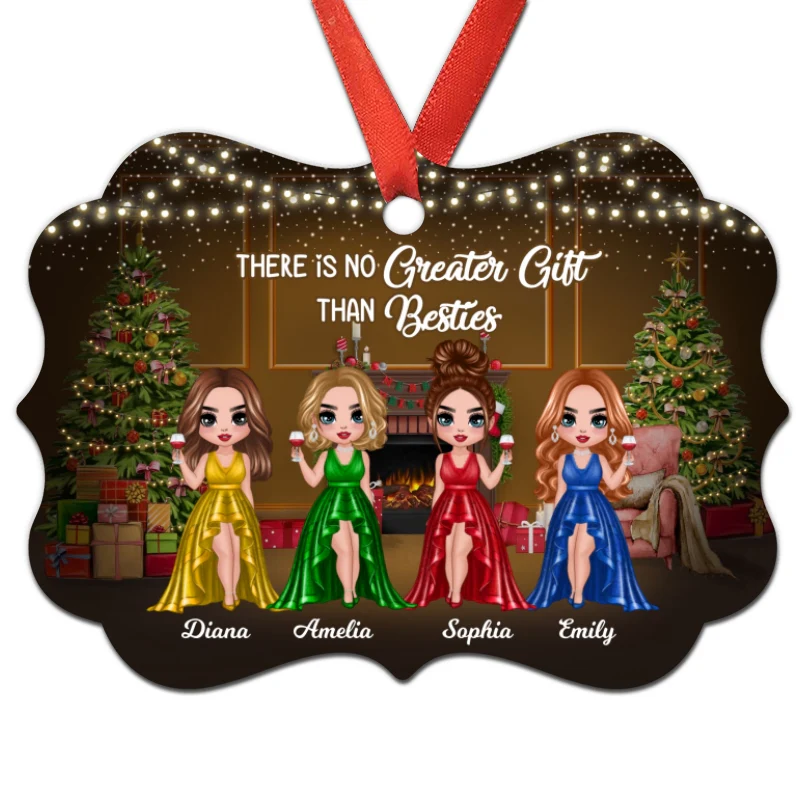 Pretty Christmas Girl Besties Sisters Personalized Christmas Ornament - Image 4