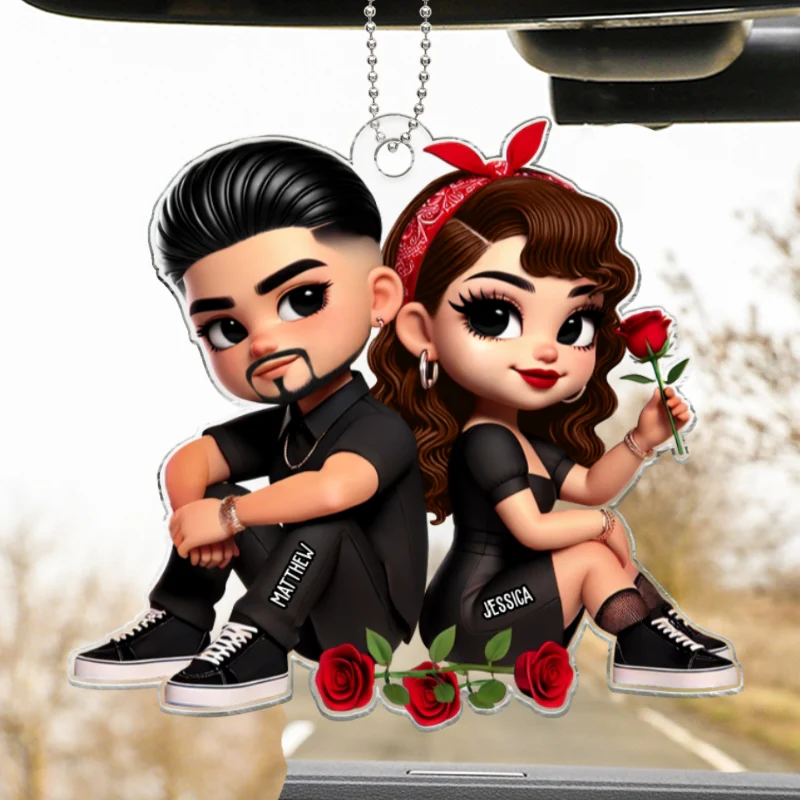 Pretty Couple Roses Heart Personalized Acrylic Car Hanger, Anniversary Gift, Gift for Couples - Image 9
