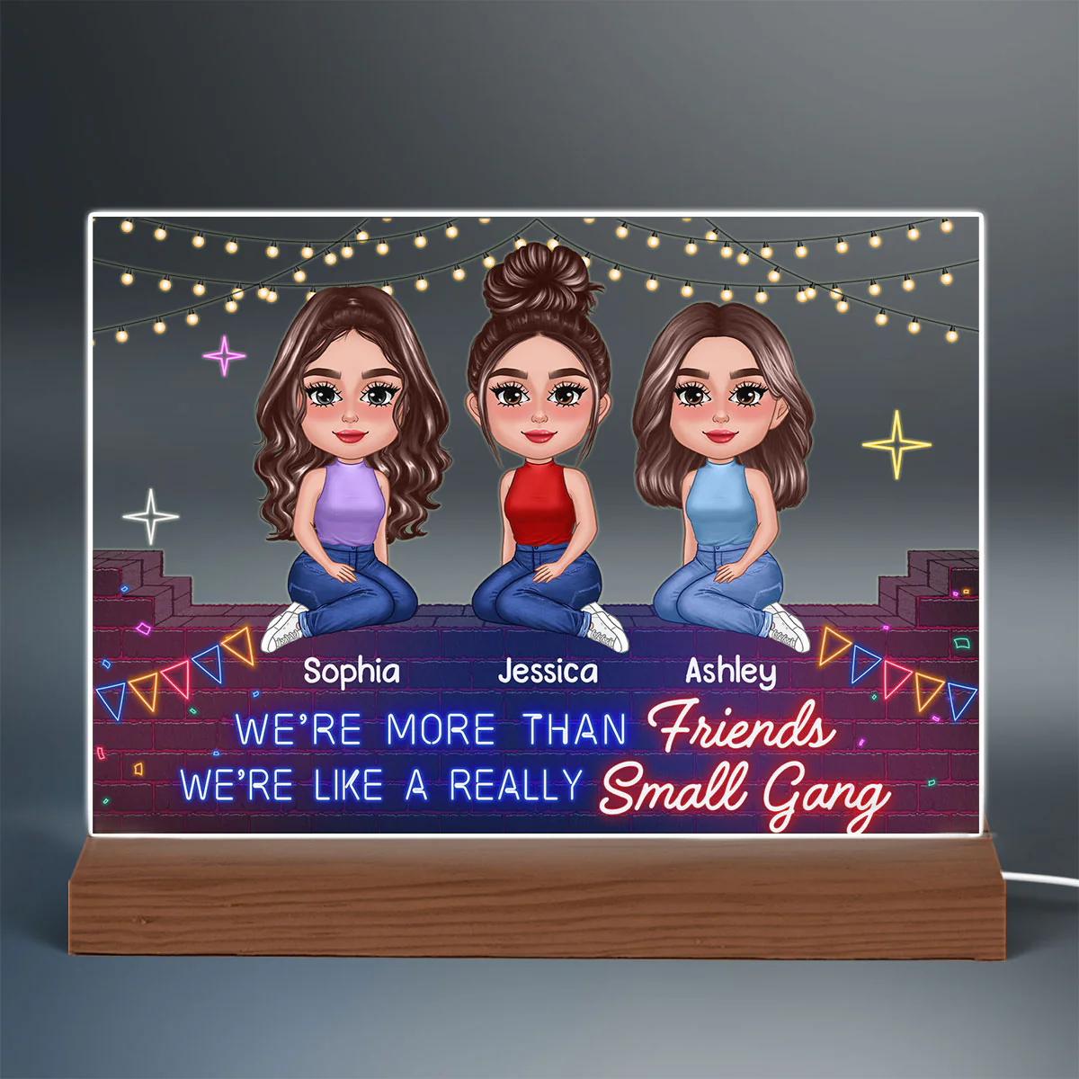 Pretty Doll Best Friends Sisters Neon Brick Personalized Acrylic Custom Shape LED Night Light - Image 3