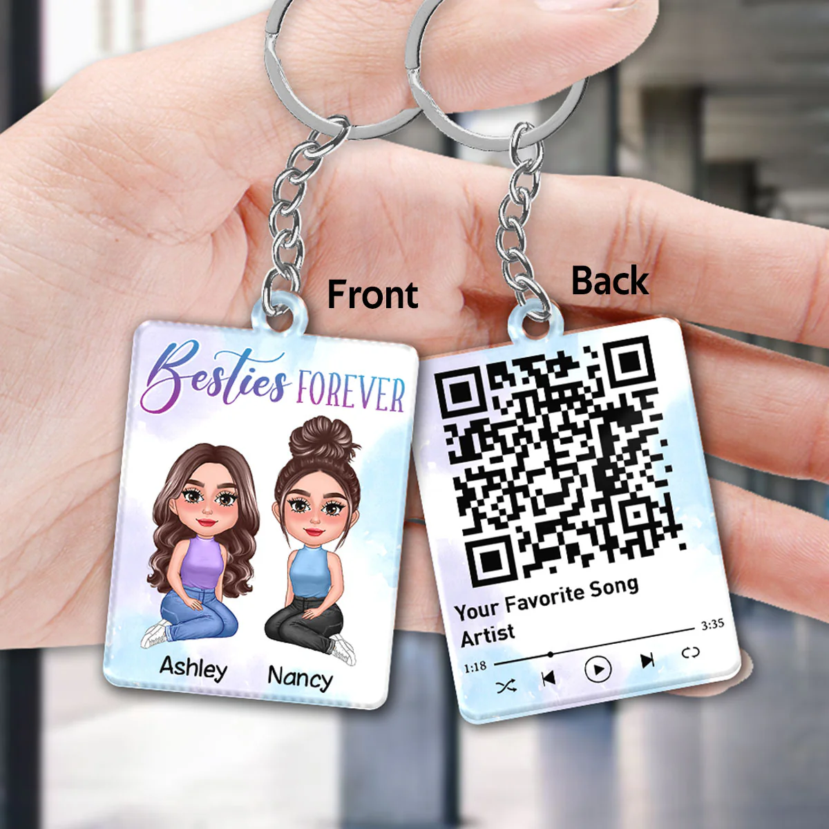 Pretty Doll Besties Sister Favorite Song Scannable QR Code Personalized Acrylic Keychain - Image 2