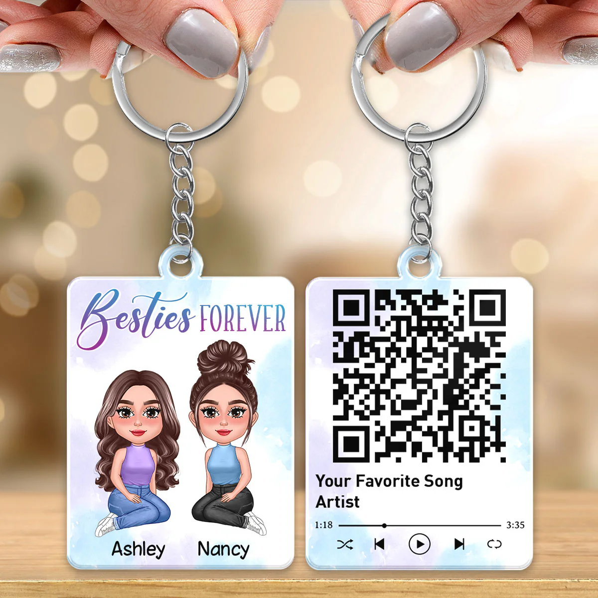 Pretty Doll Besties Sister Favorite Song Scannable QR Code Personalized Acrylic Keychain - Image 3