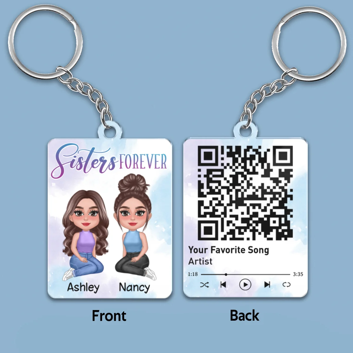 Pretty Doll Besties Sister Favorite Song Scannable QR Code Personalized Acrylic Keychain - Image 4