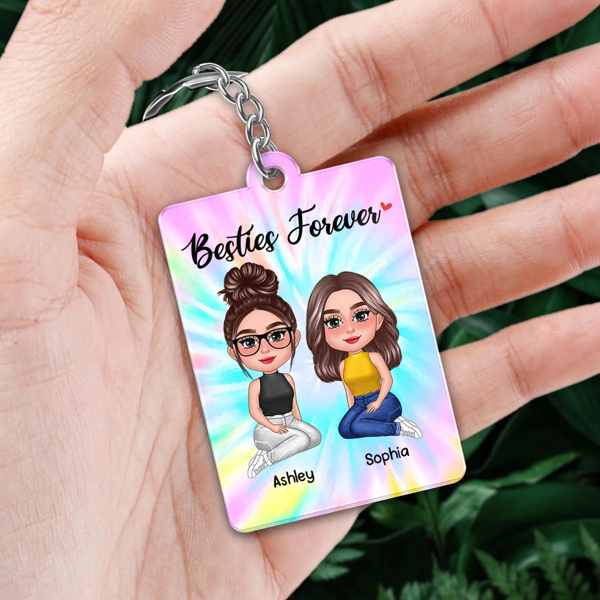 Pretty Doll Besties Sisters Tiedye Background Favorite Song Scannable QR Code Personalized Acrylic Keychain - Image 2