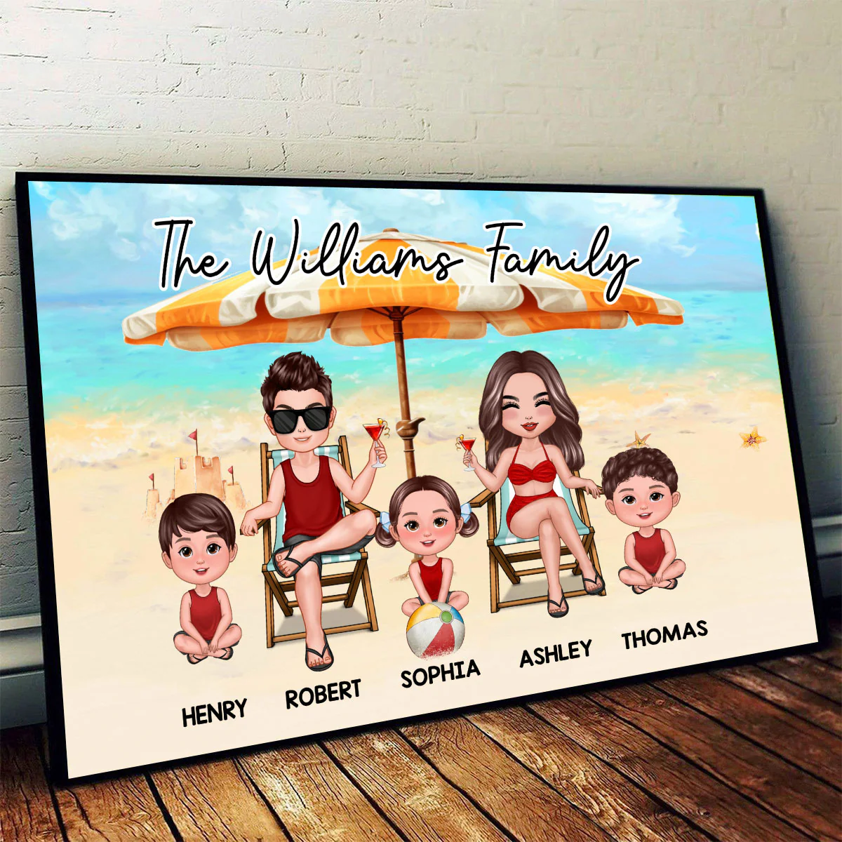 Pretty Doll Family Summer At Beach Personalized Horizontal Poster - Image 2