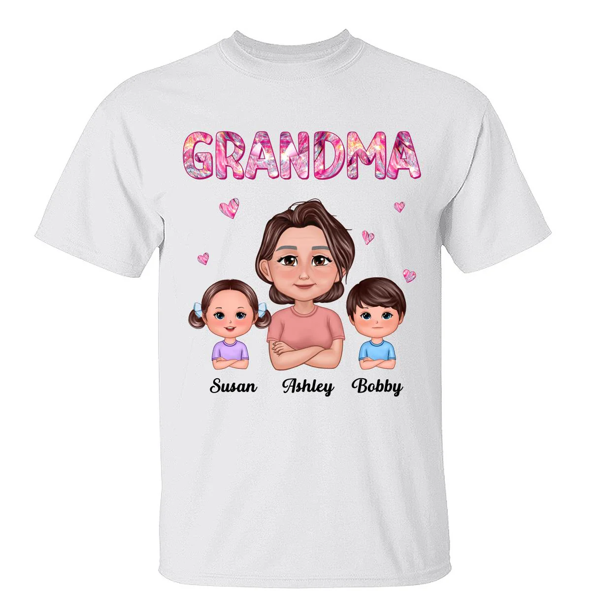 Pretty Doll Grandma Grandkids Marble Pattern Personalized Shirt