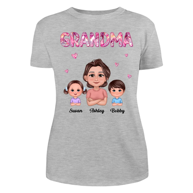 Pretty Doll Grandma Grandkids Marble Pattern Personalized Shirt - Image 10
