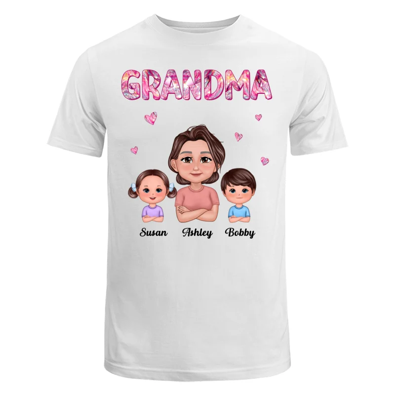 Pretty Doll Grandma Grandkids Marble Pattern Personalized Shirt - Image 5