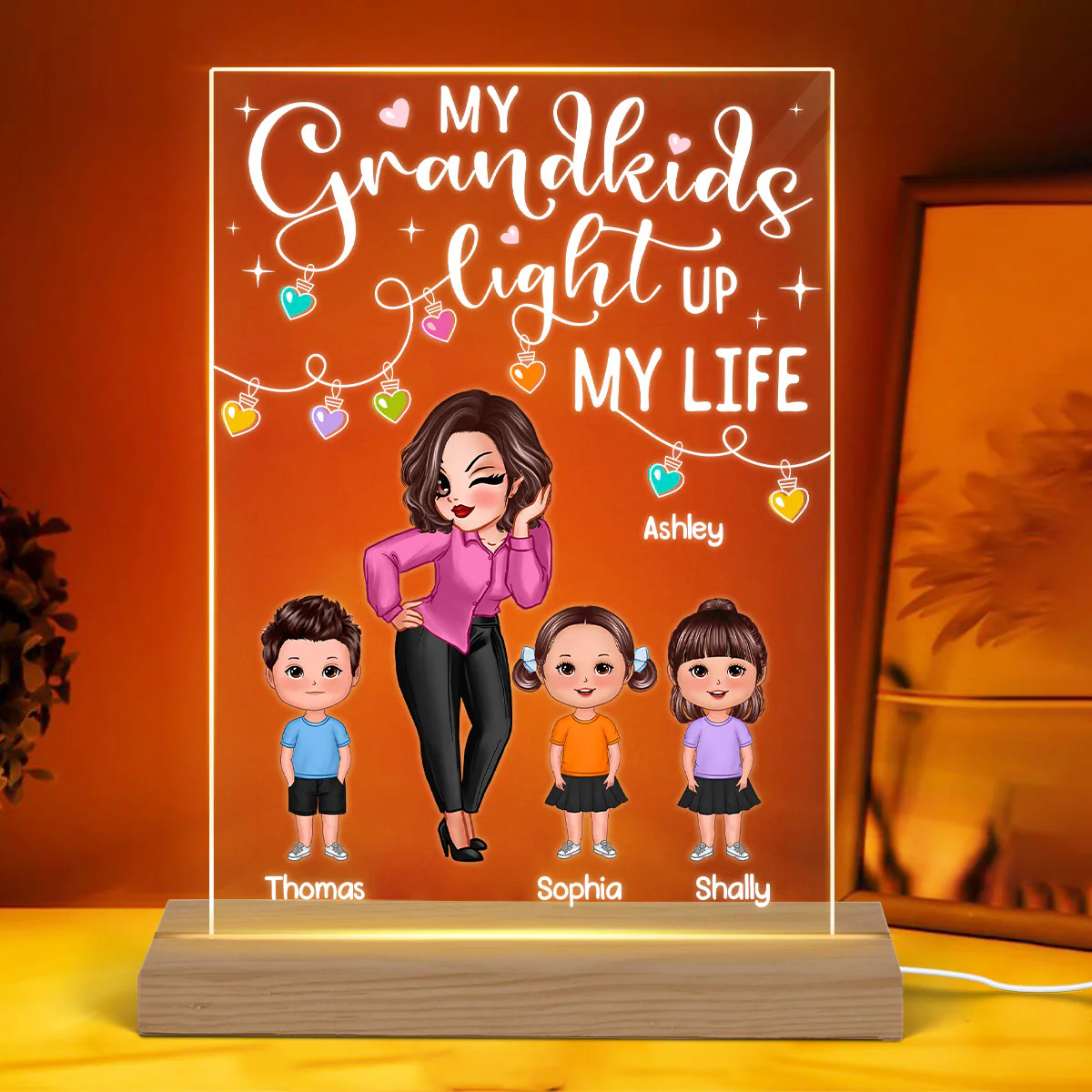 Pretty Doll Grandma Grandkids My Grandkids Light Up My Life Personalized Rectangle Acrylic Plaque LED Night Light - Image 3