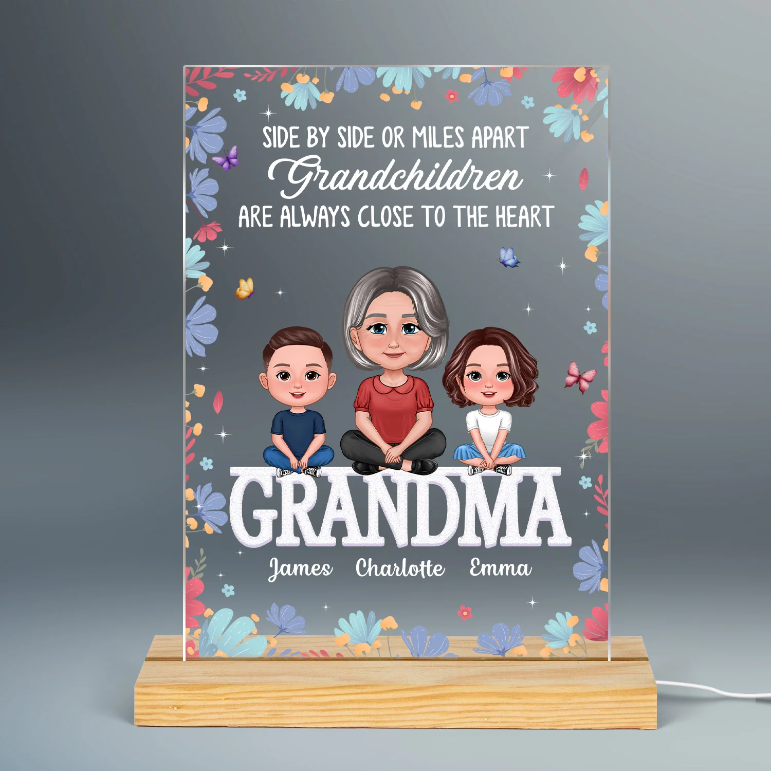 Pretty Doll Grandma Grandkids On Text Personalized Acrylic LED Night Light - Image 2