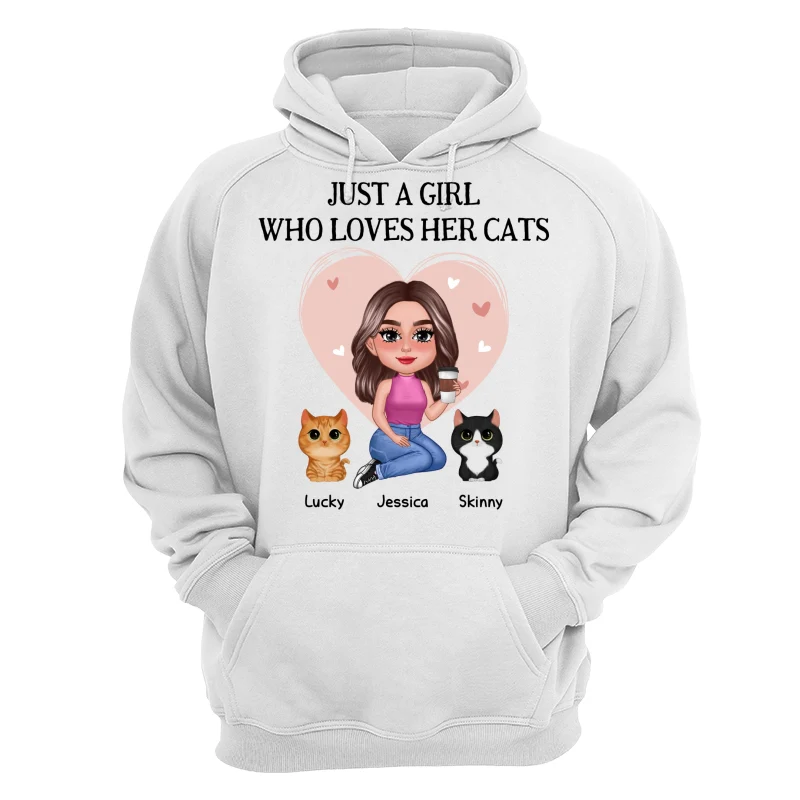 Pretty Doll Just A Girl Loves Cats Pink Heart Personalized Shirt - Image 13