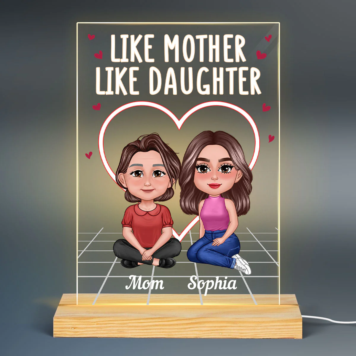 Pretty Doll Like Mother Like Daughter Neon Personalized Acrylic LED Night Light - Image 2