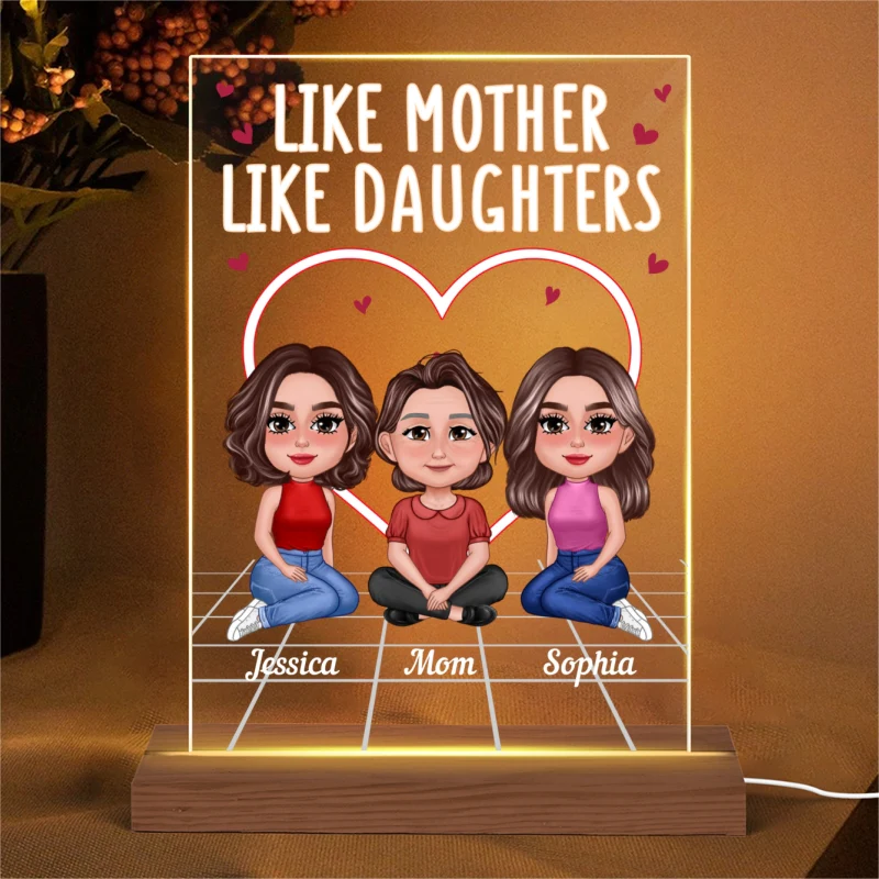 Pretty Doll Like Mother Like Daughter Neon Personalized Acrylic LED Night Light - Image 4