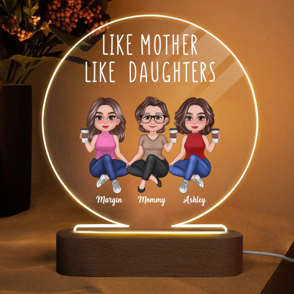 Pretty Doll Like Mother Like Daughter Sitting - Mother‘s Day Gift - Personalized Acrylic Circle LED Night Light - Image 4