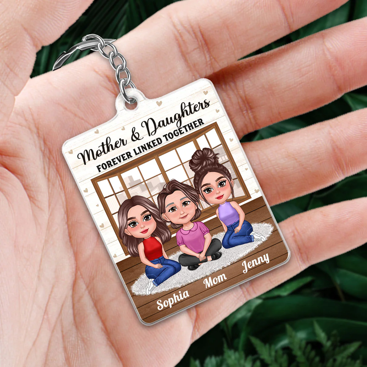 Pretty Doll Mother Daughter Window Personalized Acrylic Keychain - Image 2