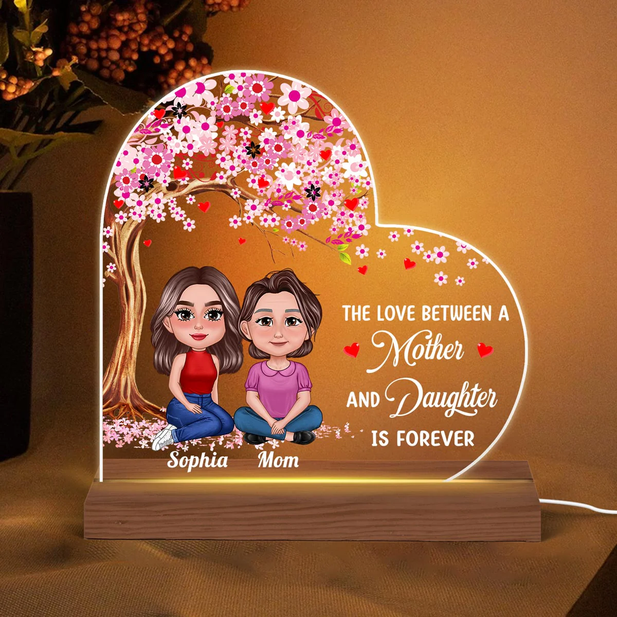 Pretty Doll Mother Daughters Under Tree Personalized Acrylic Custom Shape LED Night Light - Image 2