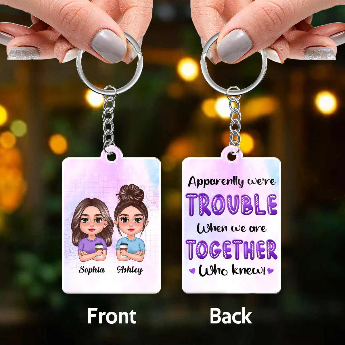 Pretty Doll Trouble Together Personalized Acrylic Keychain - Image 3