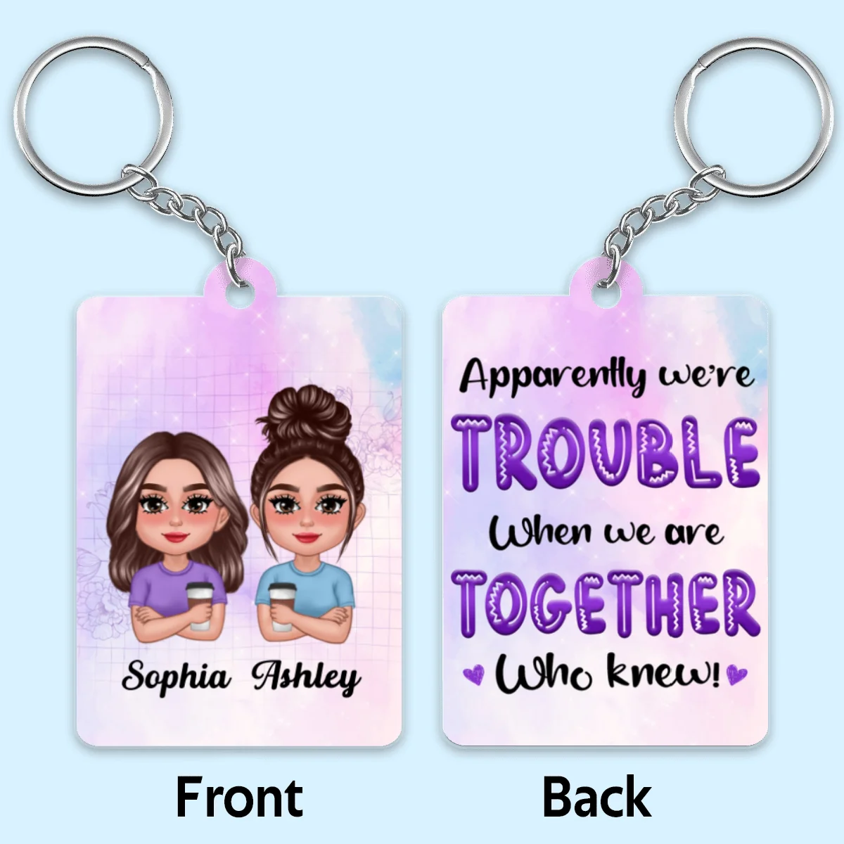 Pretty Doll Trouble Together Personalized Acrylic Keychain - Image 4
