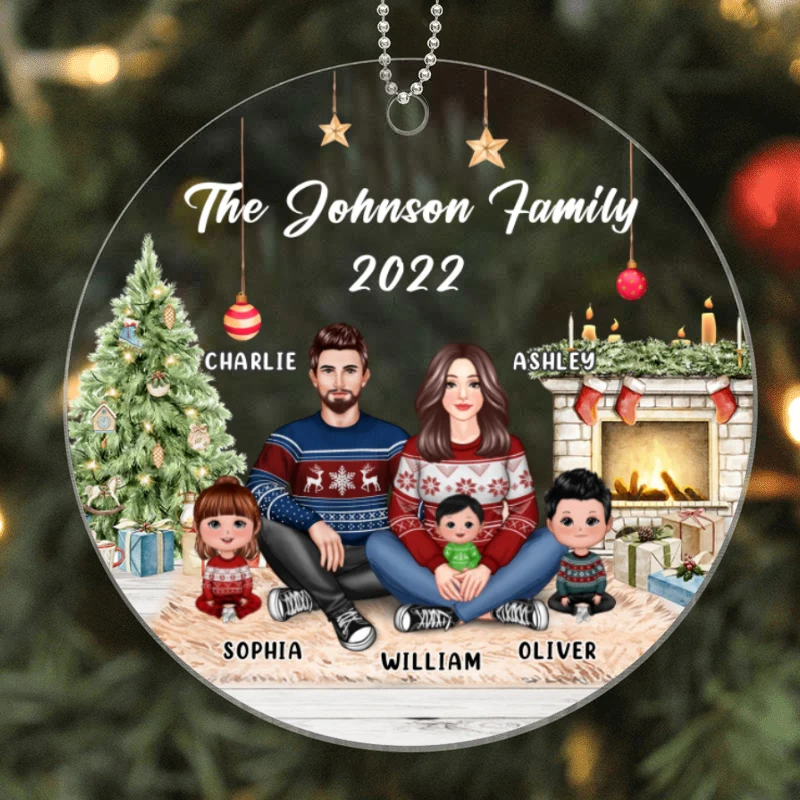 Pretty Family Sitting In House Personalized Acrylic Ornament - Image 2