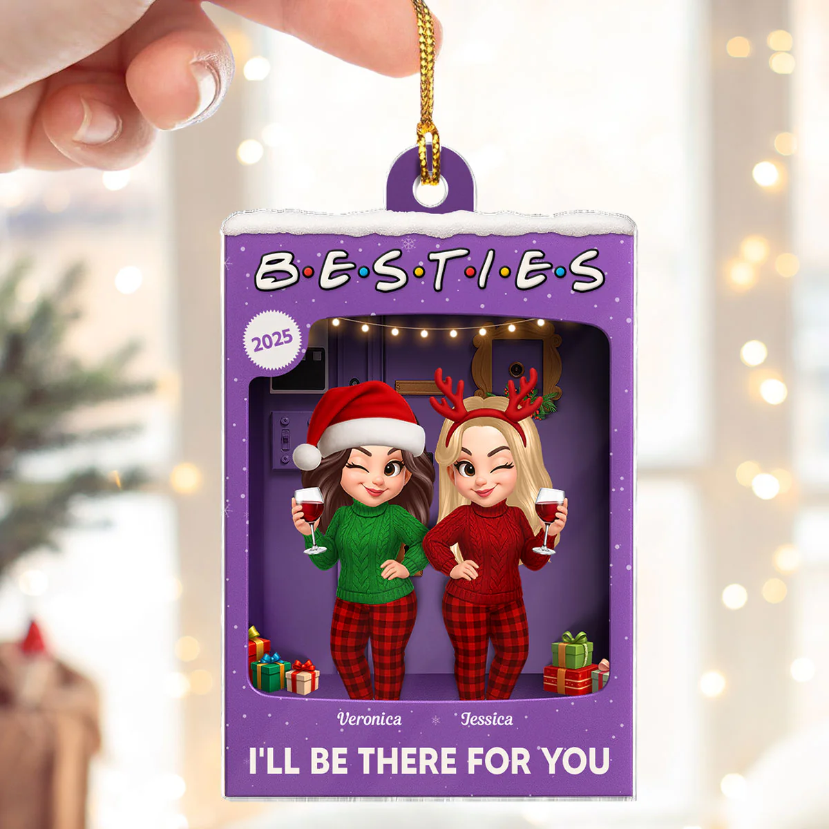 3D Effect Pretty Girl Best Friends Purple Toy Box Style - Personalized Acrylic Ornament - Christmas Gift For Besties - Image 4