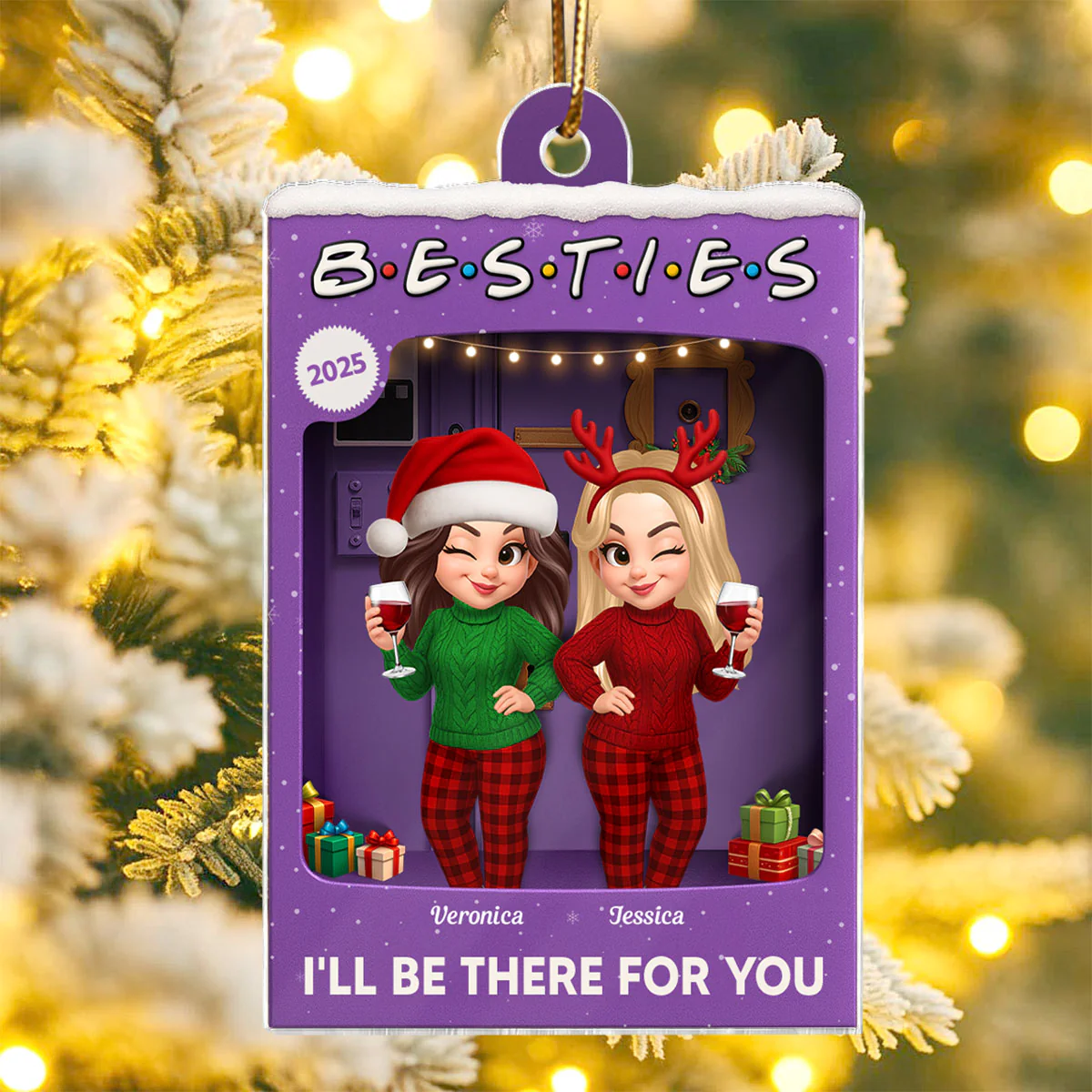 3D Effect Pretty Girl Best Friends Purple Toy Box Style - Personalized Acrylic Ornament - Christmas Gift For Besties - Image 7