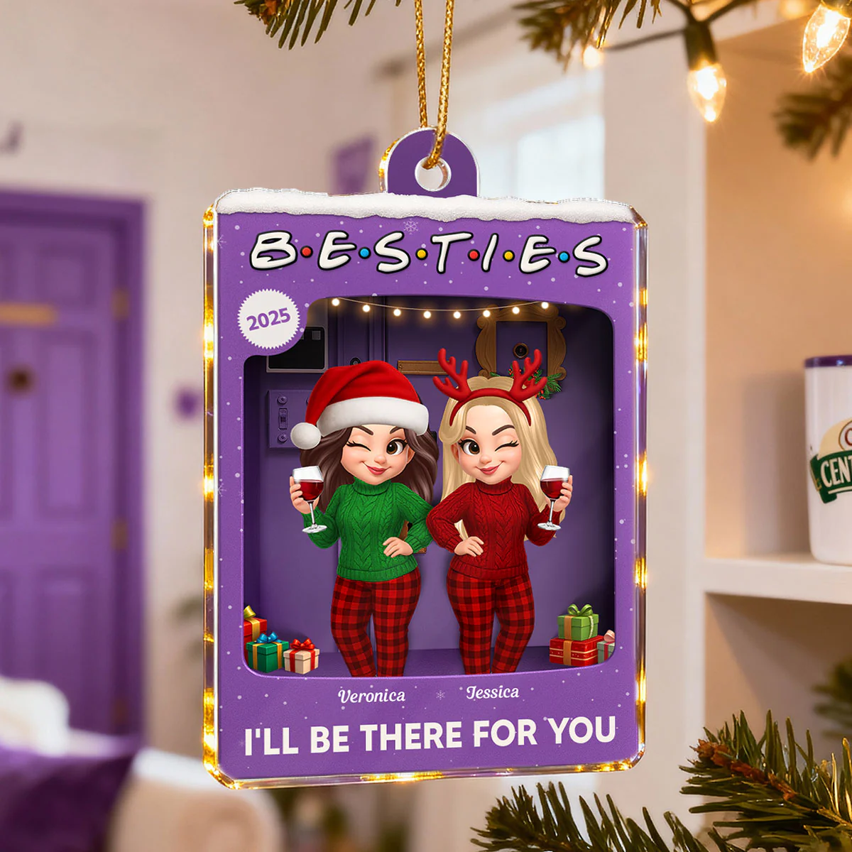 3D Effect Pretty Girl Best Friends Purple Toy Box Style - Personalized Acrylic Ornament - Christmas Gift For Besties - Image 8