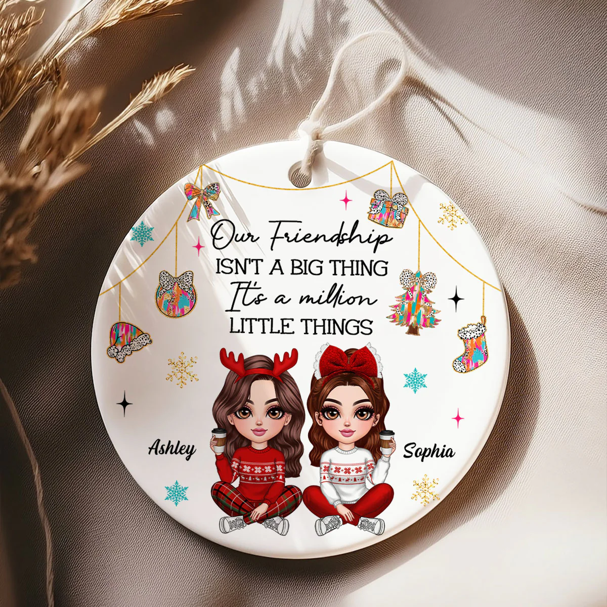 Pretty Girls Friendship Million Little Things Colorful Dalmatian Pattern Personalized Circle Ceramic Ornament - Image 3