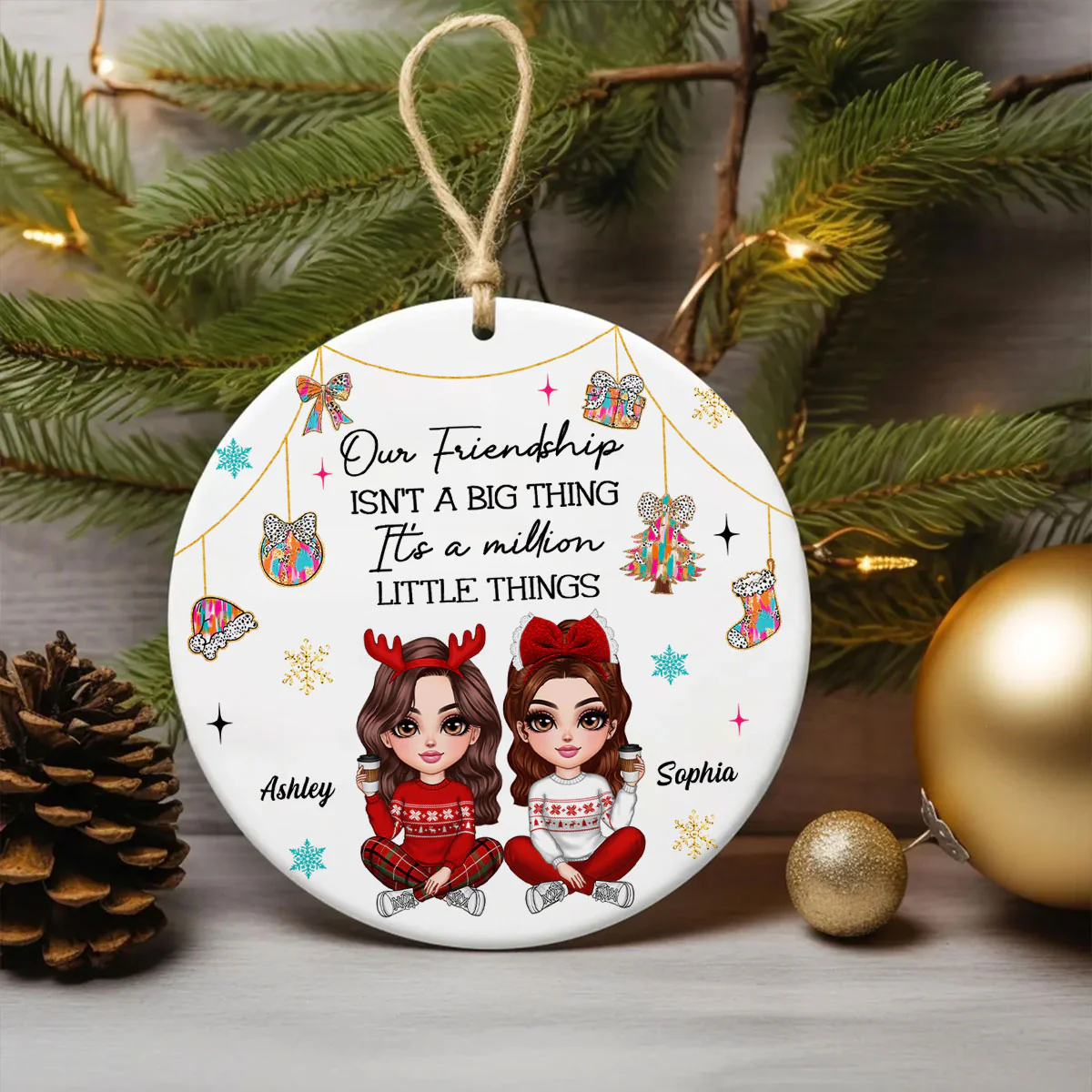Pretty Girls Friendship Million Little Things Colorful Dalmatian Pattern Personalized Circle Ceramic Ornament - Image 4