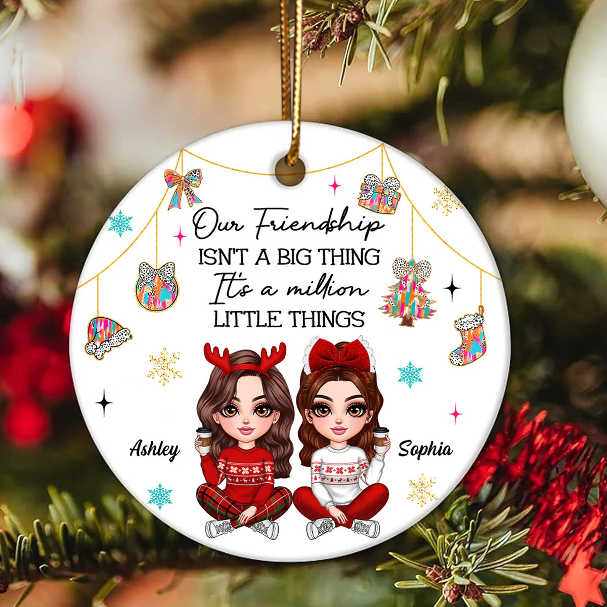 Pretty Girls Friendship Million Little Things Colorful Dalmatian Pattern Personalized Circle Ceramic Ornament - Image 5