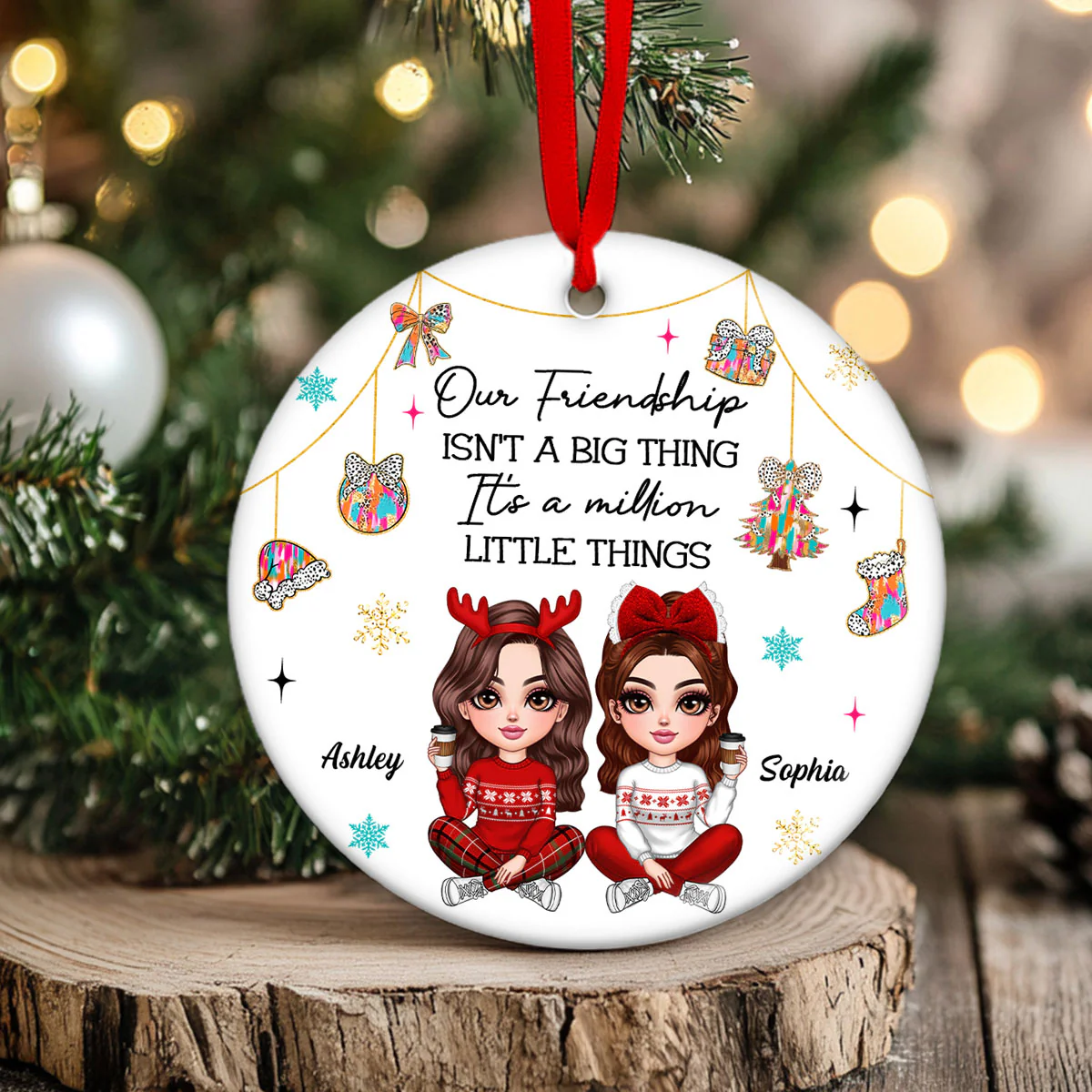 Pretty Girls Friendship Million Little Things Colorful Dalmatian Pattern Personalized Circle Ceramic Ornament - Image 6