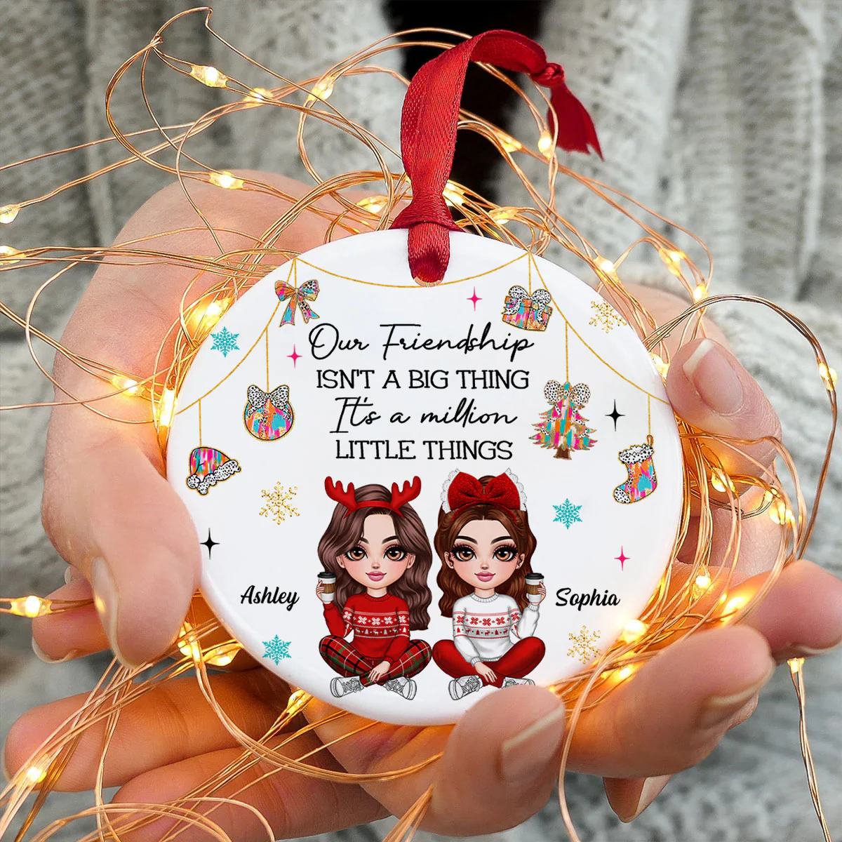 Pretty Girls Friendship Million Little Things Colorful Dalmatian Pattern Personalized Circle Ceramic Ornament - Image 7