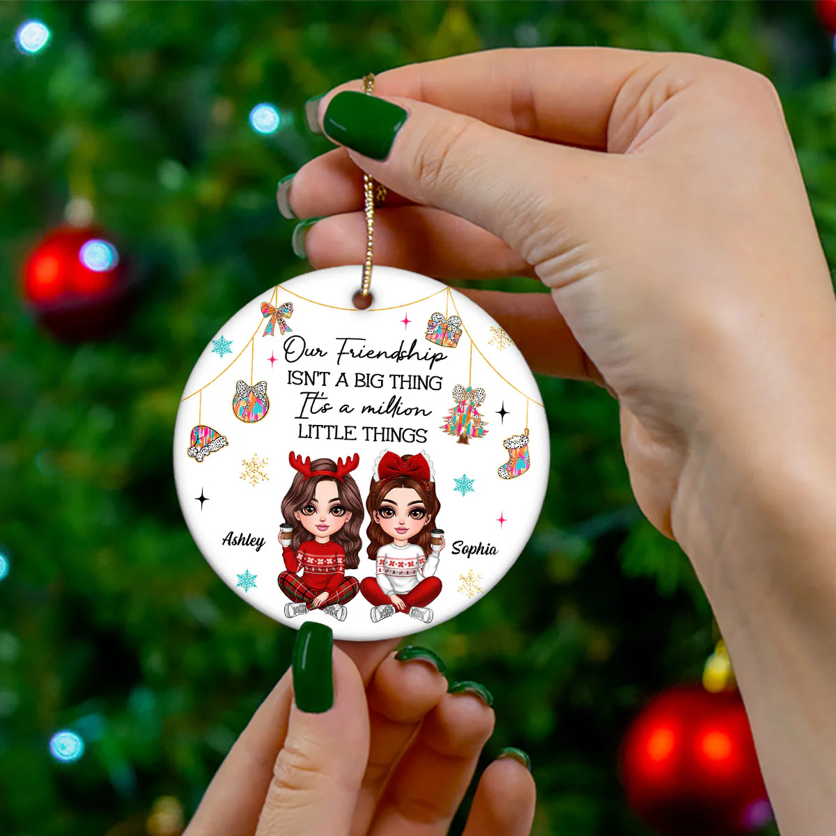 Pretty Girls Friendship Million Little Things Colorful Dalmatian Pattern Personalized Circle Ceramic Ornament - Image 8