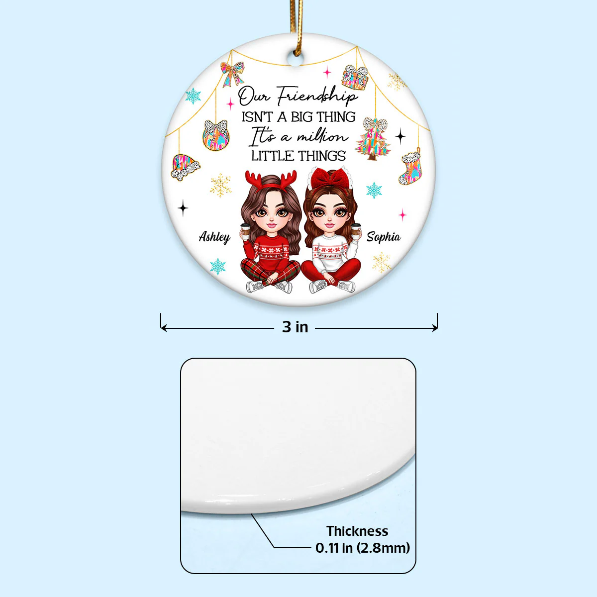 Pretty Girls Friendship Million Little Things Colorful Dalmatian Pattern Personalized Circle Ceramic Ornament - Image 9