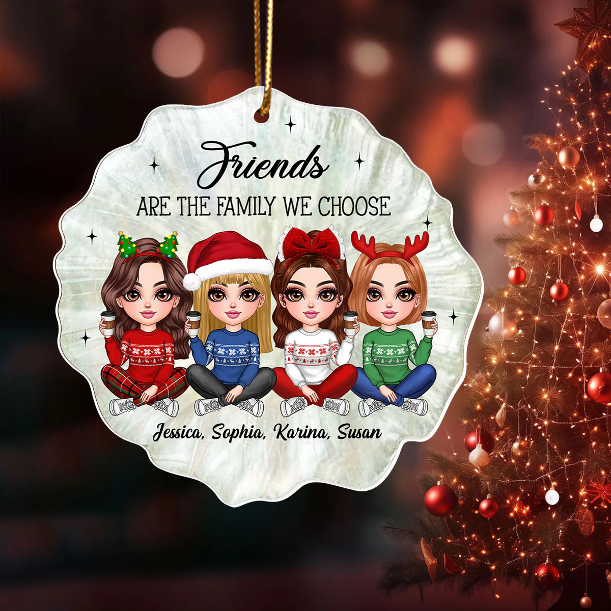 Pretty Girls Seashell Pearl Pattern Besties Sisters Personalized Acrylic Ornament - Image 6