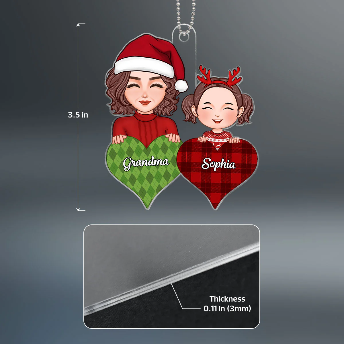 Pretty Grandma & Grandkid Peeking On Pattern Heart Christmas Gift For Grandson Granddaughter Personalized Acrylic Ornament - Image 4