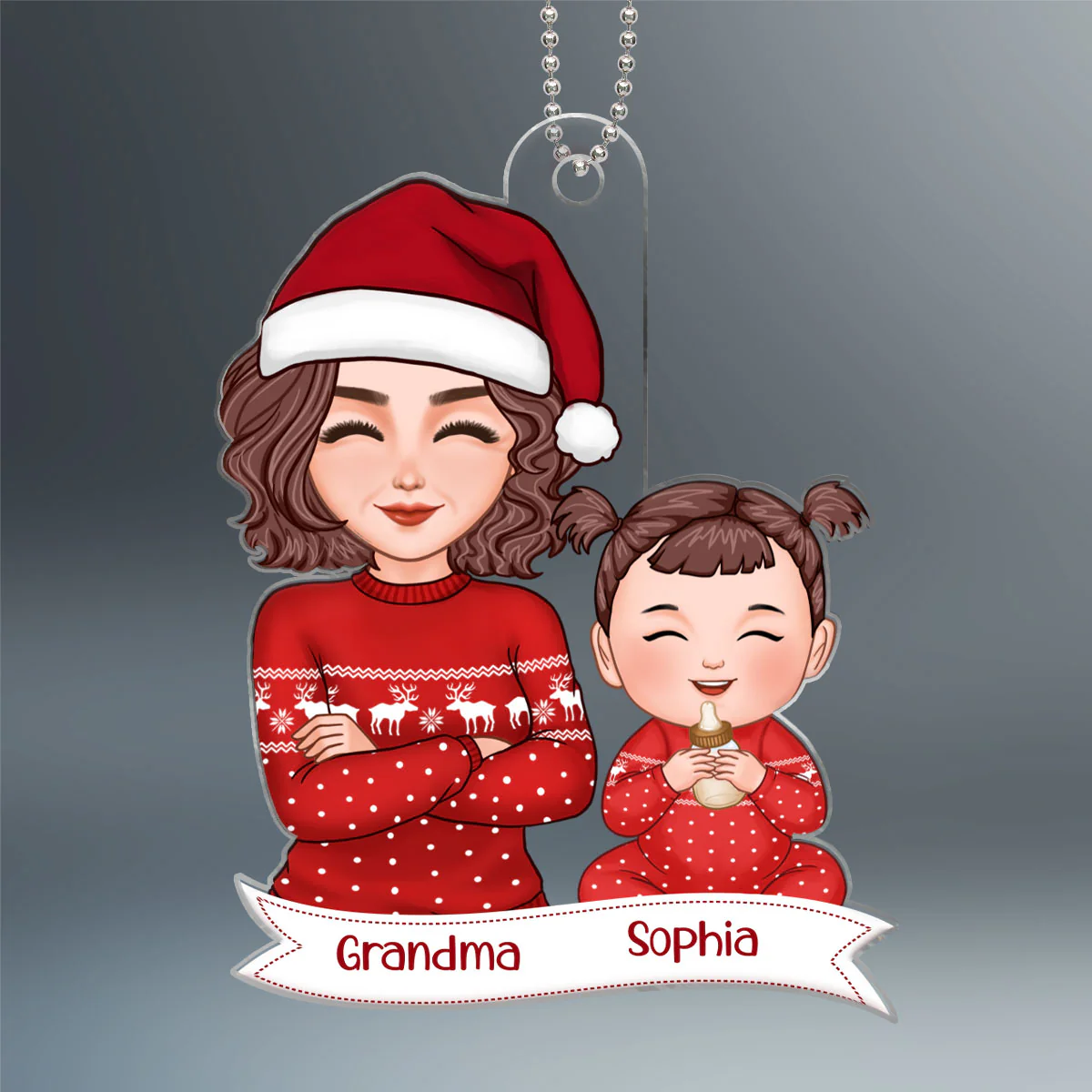 Pretty Grandma Grandkid Smiling Baby's First Christmas Acrylic Ornament - Personalized Gift For Grandma - Image 2