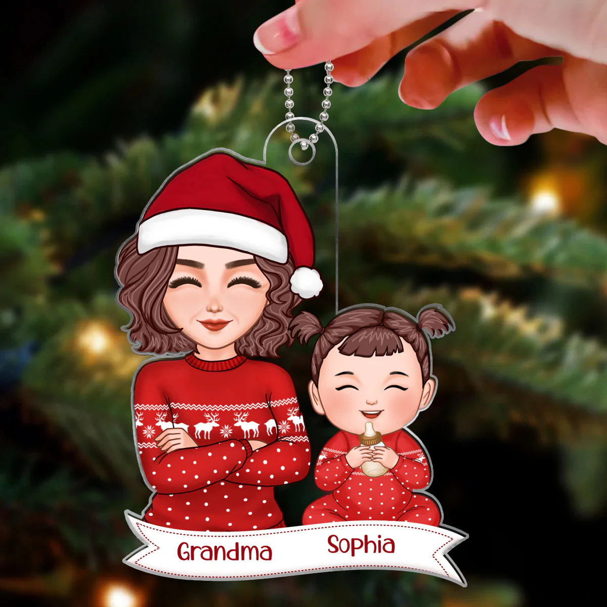 Pretty Grandma Grandkid Smiling Baby's First Christmas Acrylic Ornament - Personalized Gift For Grandma - Image 3