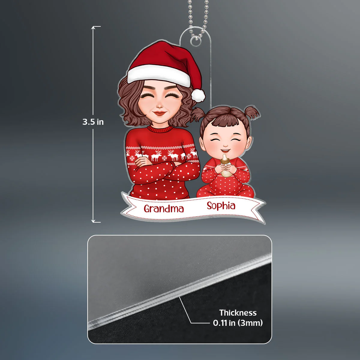 Pretty Grandma Grandkid Smiling Baby's First Christmas Acrylic Ornament - Personalized Gift For Grandma - Image 4