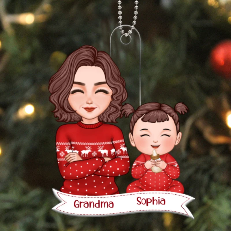 Pretty Grandma Grandkid Smiling Baby's First Christmas Acrylic Ornament - Personalized Gift For Grandma - Image 5