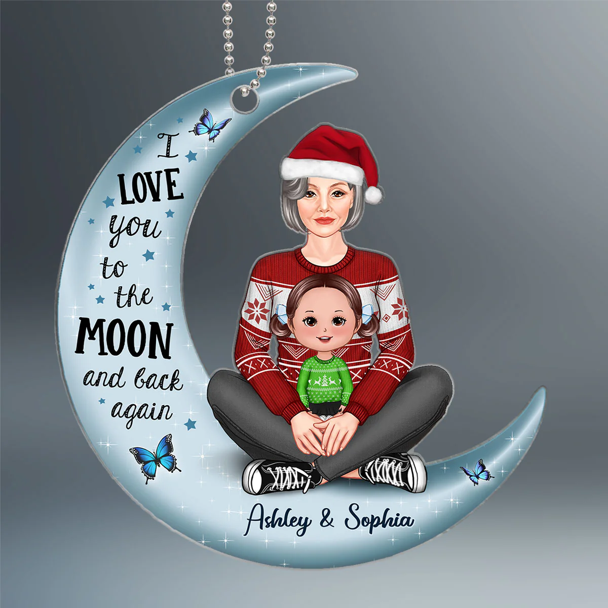 Pretty Grandma Holding Grandkid On Moon Gift For Grandson Granddaughter Personalized Acrylic Ornament - Image 2