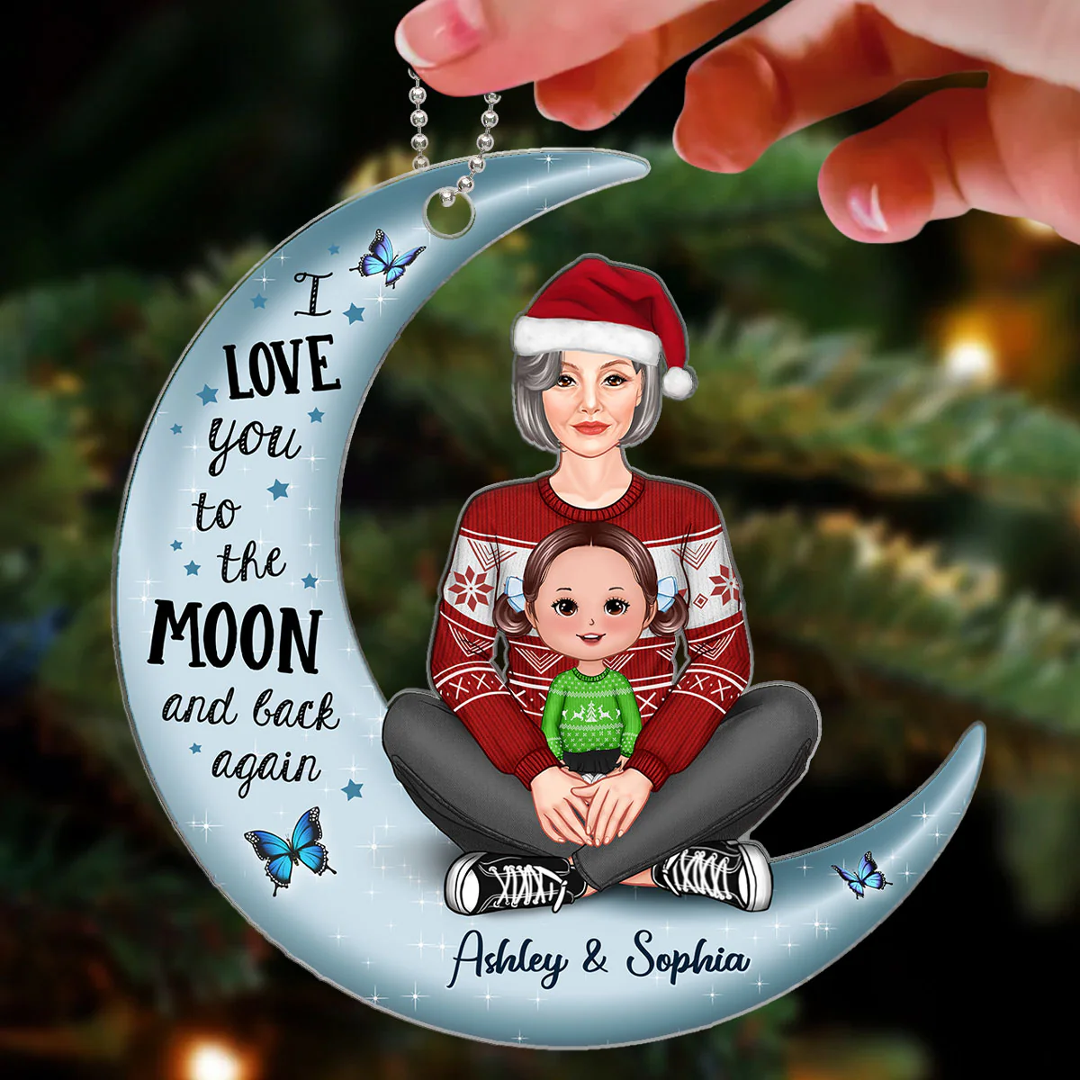 Pretty Grandma Holding Grandkid On Moon Gift For Grandson Granddaughter Personalized Acrylic Ornament - Image 3