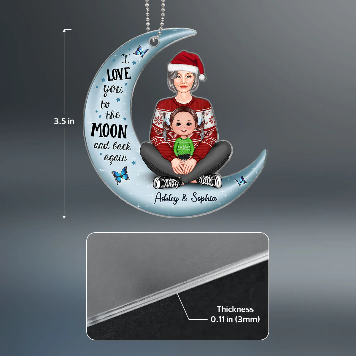 Pretty Grandma Holding Grandkid On Moon Gift For Grandson Granddaughter Personalized Acrylic Ornament - Image 4