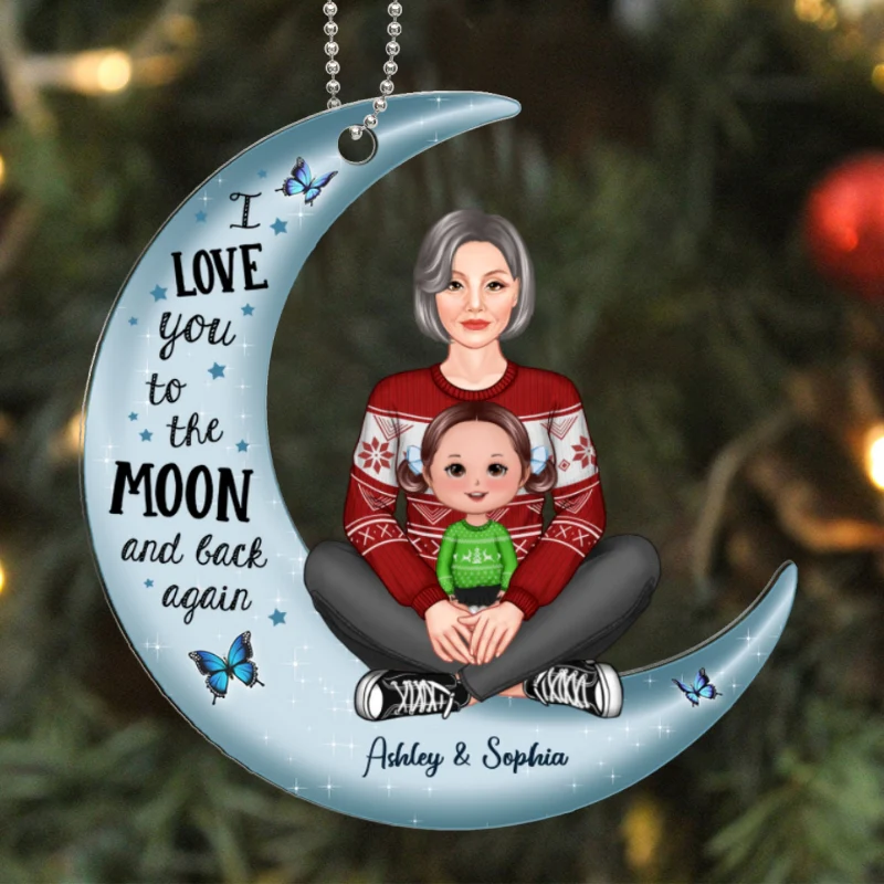 Pretty Grandma Holding Grandkid On Moon Gift For Grandson Granddaughter Personalized Acrylic Ornament - Image 5
