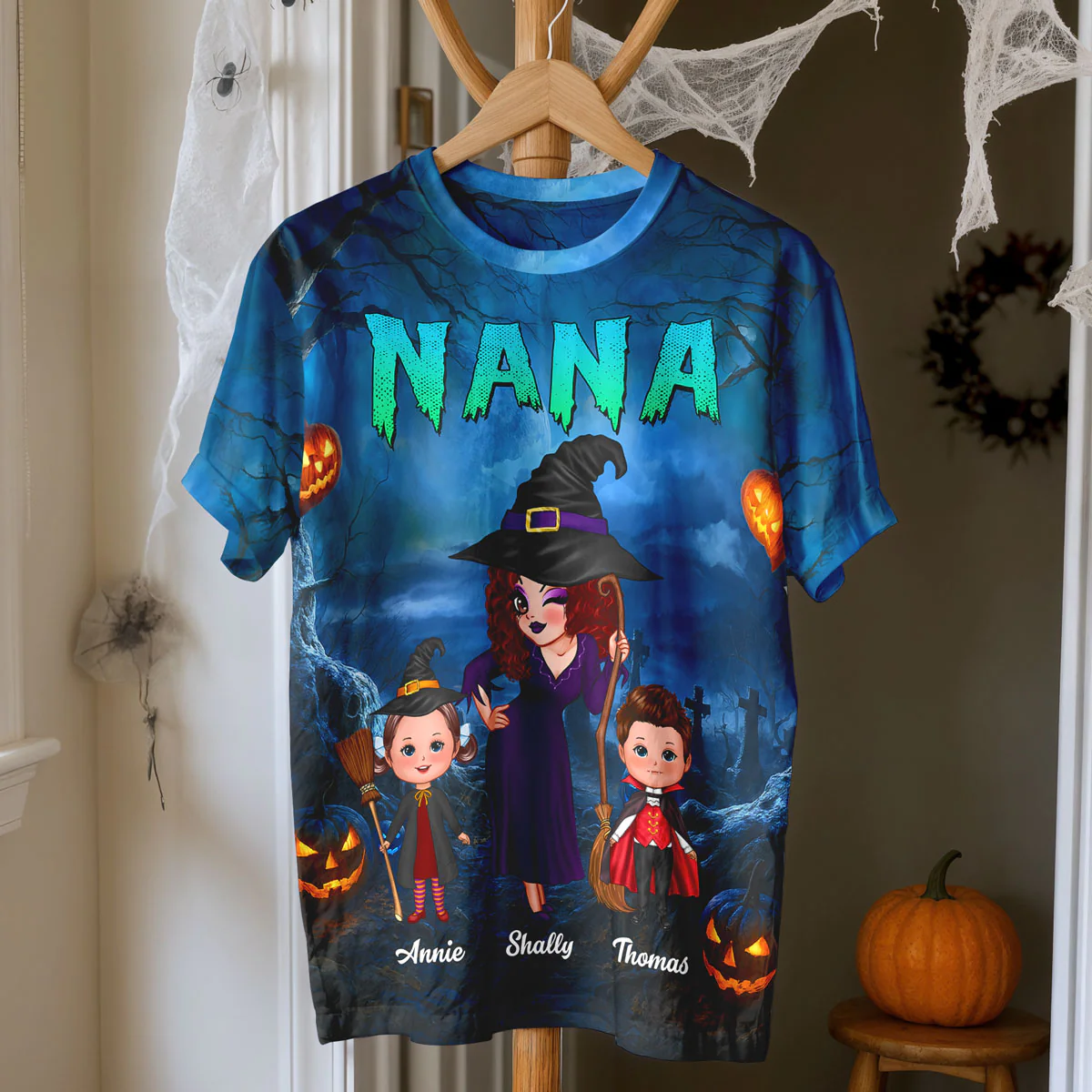 Pretty Grandma Witch & Kids In Halloween Night Personalized Shirt, Halloween Costume for Grandma - Image 4