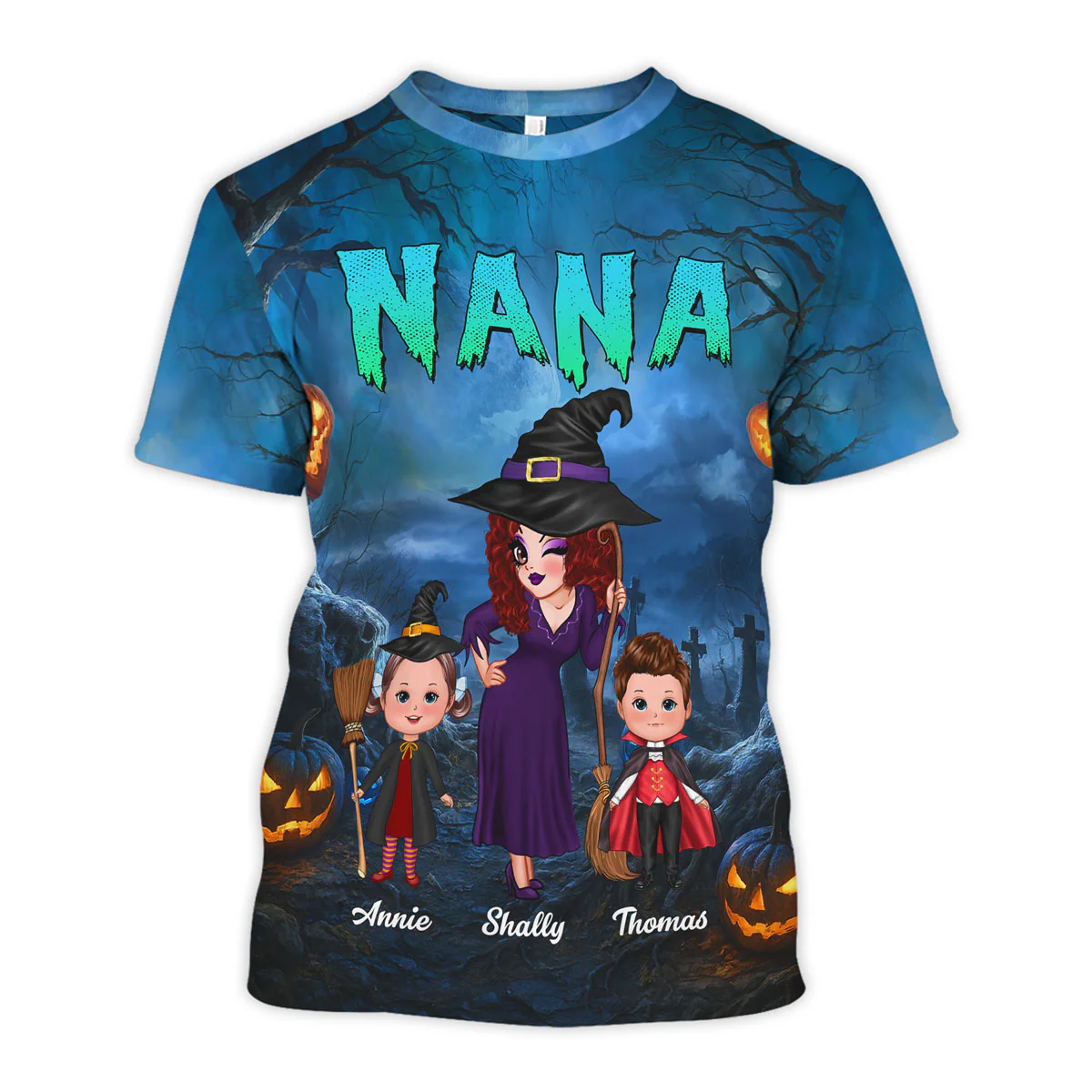 Pretty Grandma Witch & Kids In Halloween Night Personalized Shirt, Halloween Costume for Grandma - Image 5