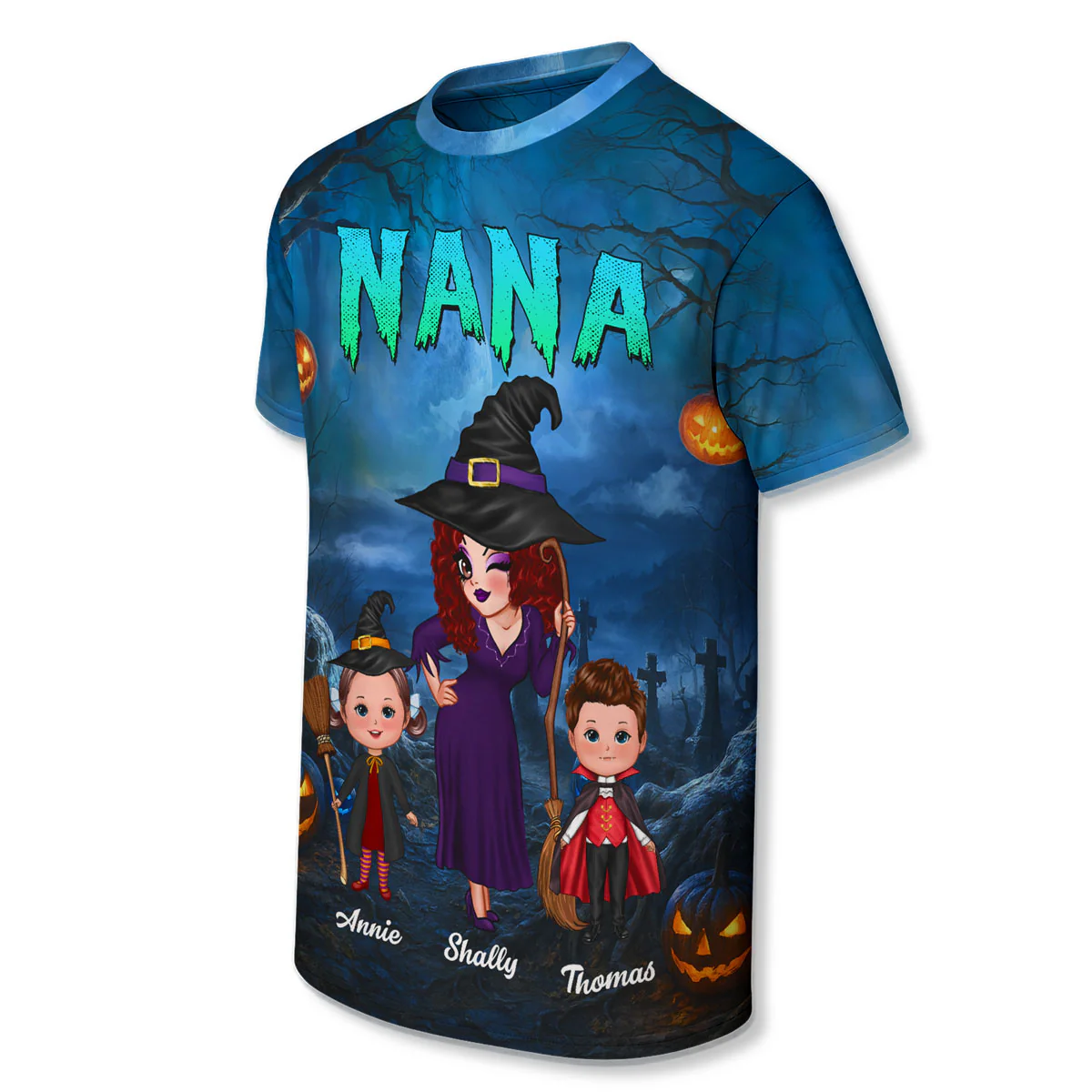 Pretty Grandma Witch & Kids In Halloween Night Personalized Shirt, Halloween Costume for Grandma - Image 7