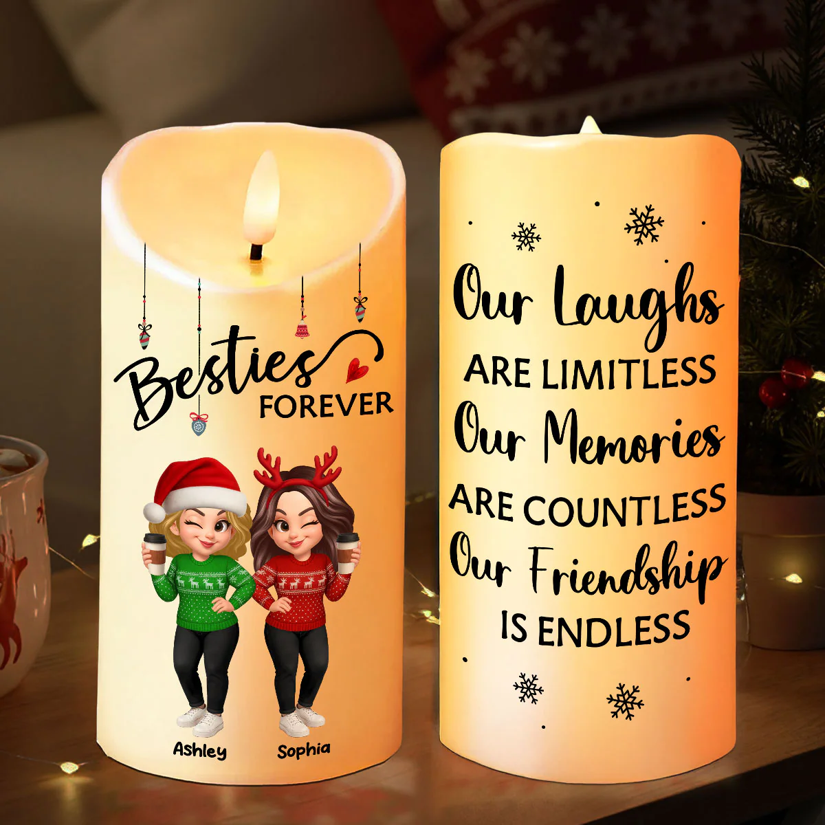 Pretty Sister Besties Standing Personalized LED Candle, Christmas Gift for Sisters, Besties - Image 2