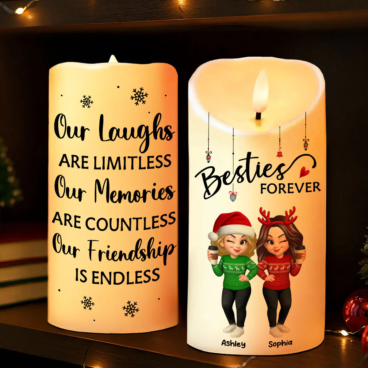 Pretty Sister Besties Standing Personalized LED Candle, Christmas Gift for Sisters, Besties - Image 3