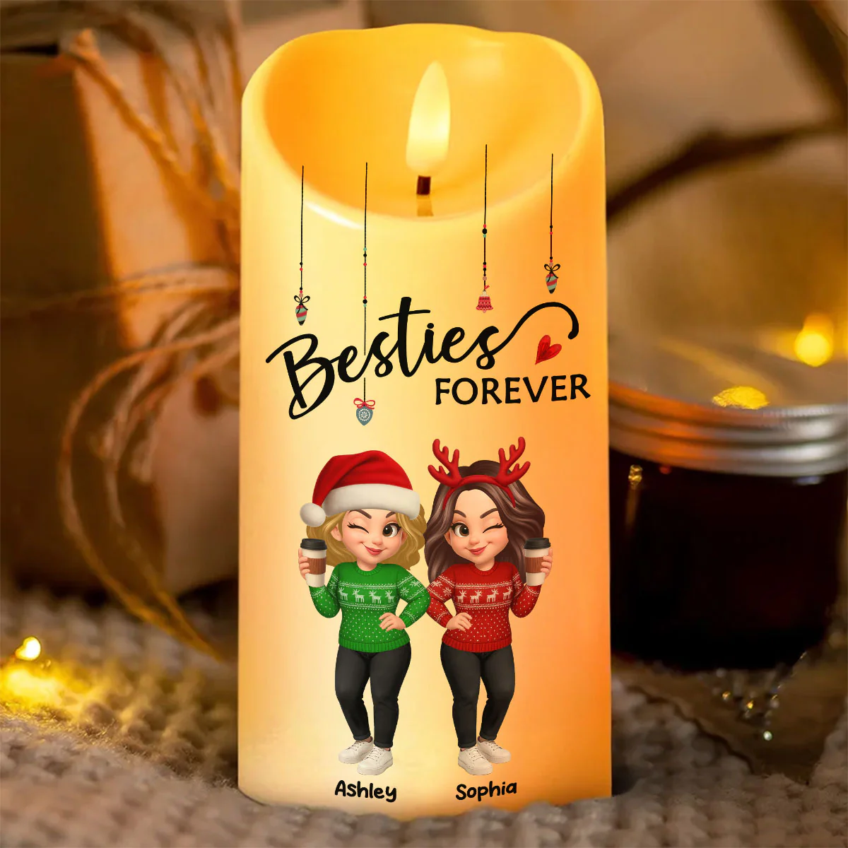 Pretty Sister Besties Standing Personalized LED Candle, Christmas Gift for Sisters, Besties - Image 4